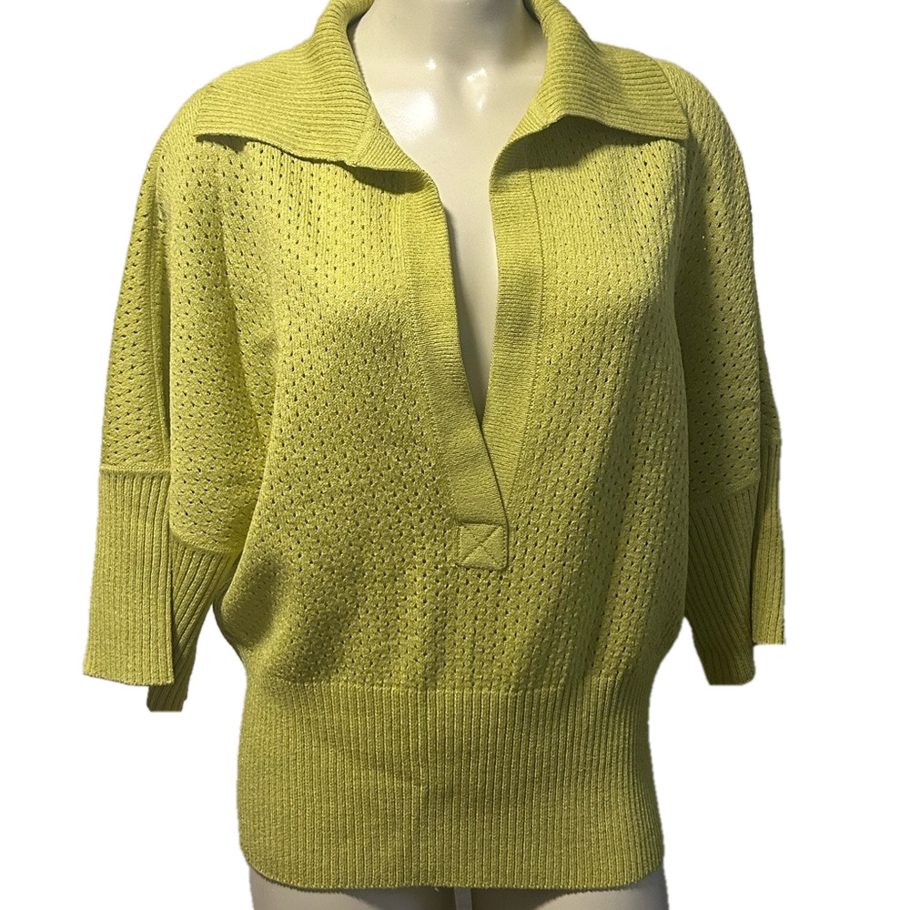ST. JOHN collared Women's light green perforated collared Sweater Large